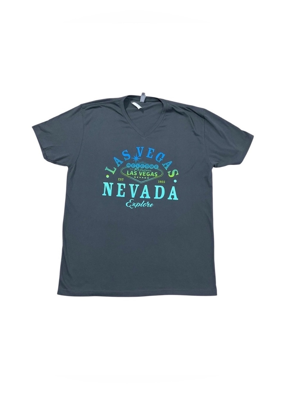 Las Vegas Nevada Explore Graphic Tee  Gray V-Neck Next Level NWT